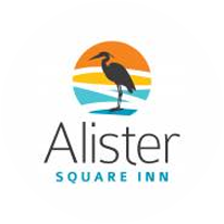 Alister Square Inn branding with heron silhouette and sunset hues